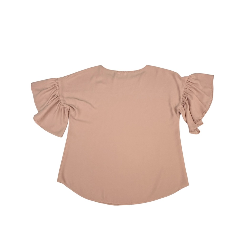 Amanda Uprichard Blouse Womens Small Pink Ruffle Sleeve Scoop Neck Solid - Picture 2 of 10